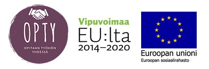 Opty-hankkeen, Vipuvoimaa EU:lta 2014-2020 ja Euroopan Unioni - Euroopan sosiaalirahaston logot.