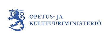 Opetus- ja kulttuuriministeriön sininen logo, jossa on kruunupäinen leijona