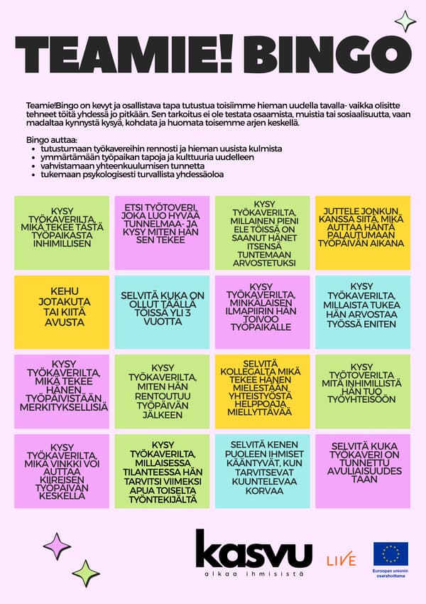 Täsmä-hankkeessa kehitetty TEAMIE!Bingo rakentaa inhimillisempää arkea myös Live-säätiön ammattioppilaitoksessa